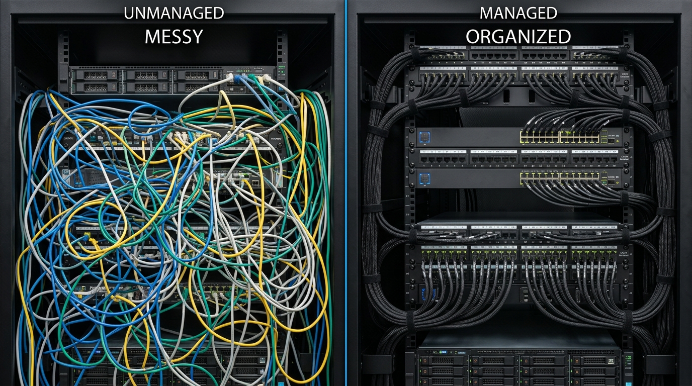 Before and after — traditional cabling vs MyCableGuys